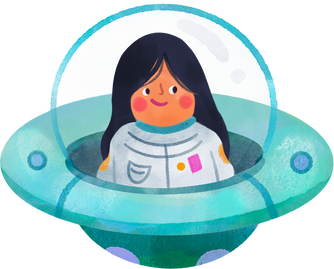 Watercolor Outer Space Birthday Girl Astronaut in Spaceship